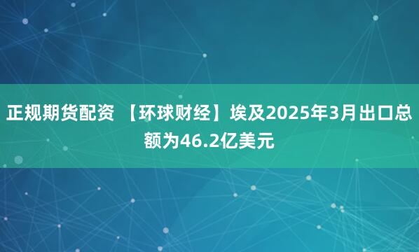 正规期货配资 【环球财经】埃及2025年3月出口总额为46.2亿美元
