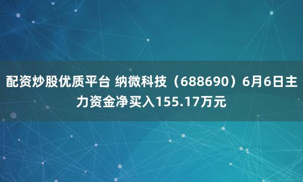 配资炒股优质平台 纳微科技（688690）6月6日主力资金净买入155.17万元